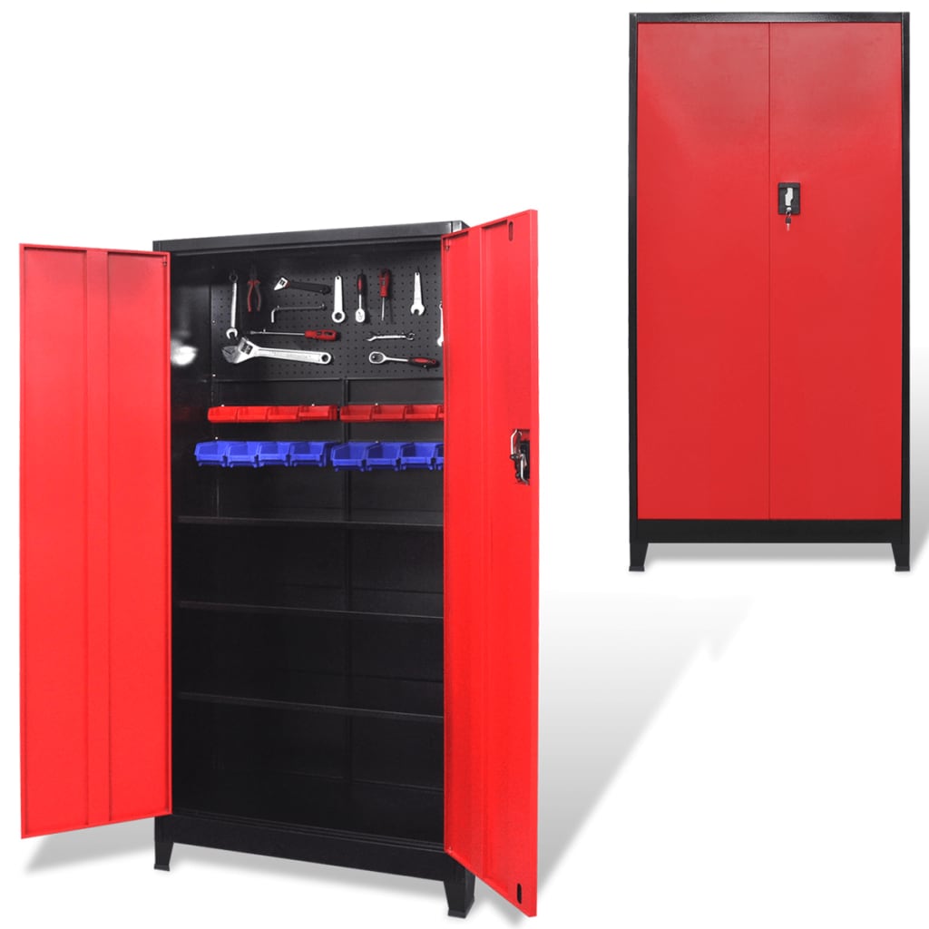 Armadio Portautensili 2 Ante Acciaio 90x40x180 cm Nero e Rosso cod mxl 70932