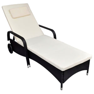 Lettino Prendisole con Cuscino e Ruote in Polyrattan Nero cod mxl 6068