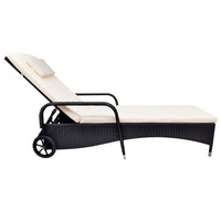 Lettino Prendisole con Cuscino e Ruote in Polyrattan Nero cod mxl 6068