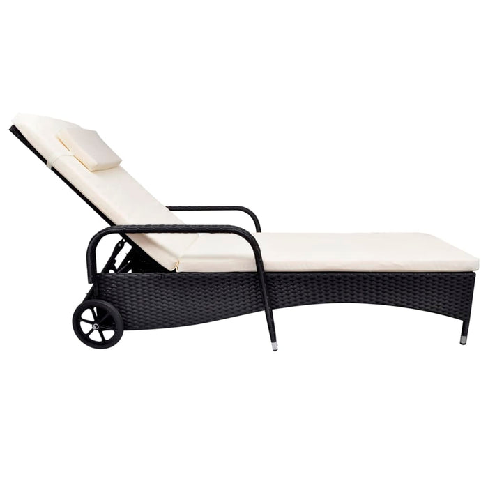 Lettino Prendisole con Cuscino e Ruote in Polyrattan Nero cod mxl 6068
