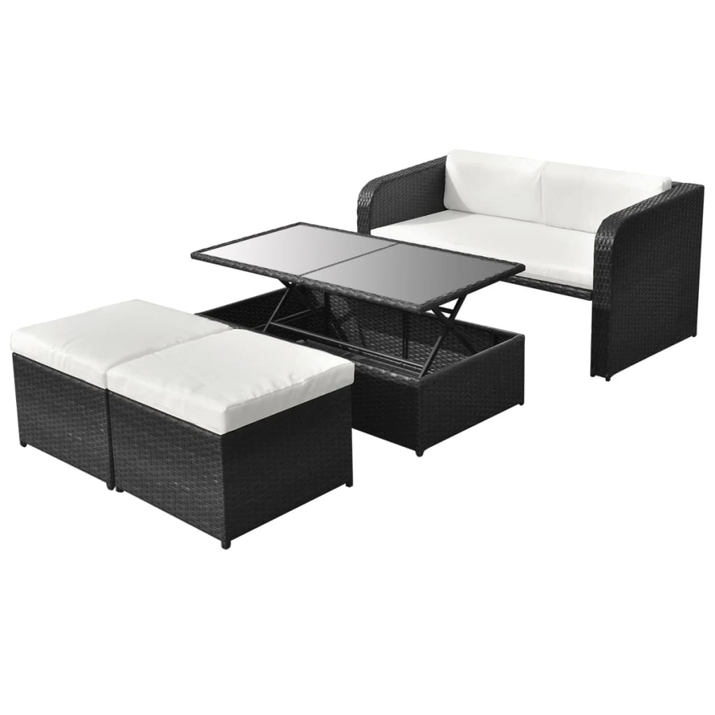 Set Divani da Giardino 4 pz con Cuscini in Polyrattan Nero cod mxl 36244