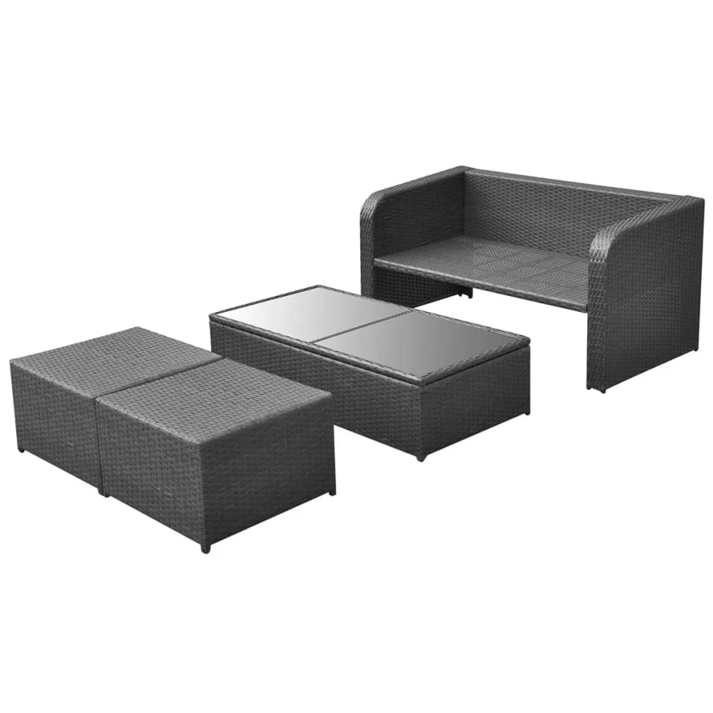 Set Divani da Giardino 4 pz con Cuscini in Polyrattan Nero cod mxl 36244