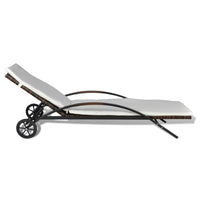 Sdraio prendisole lettino da giardino terrazza arredo da esterno con cuscino e ruote in resina intrecciata marrone 02_0012446