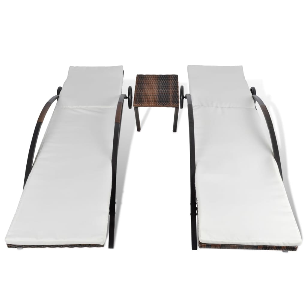 Set di due sdraio da 200 cm con tavolino in resina intrecciata marrone 02_0011913