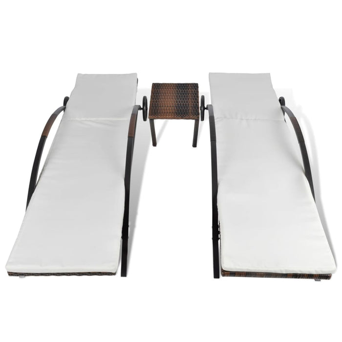 Set di due sdraio da 200 cm con tavolino in resina intrecciata marrone 02_0011913