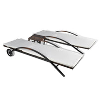 Lettini Prendisole con Tavolino-Lettini per esterni in Polyrattan Marrone