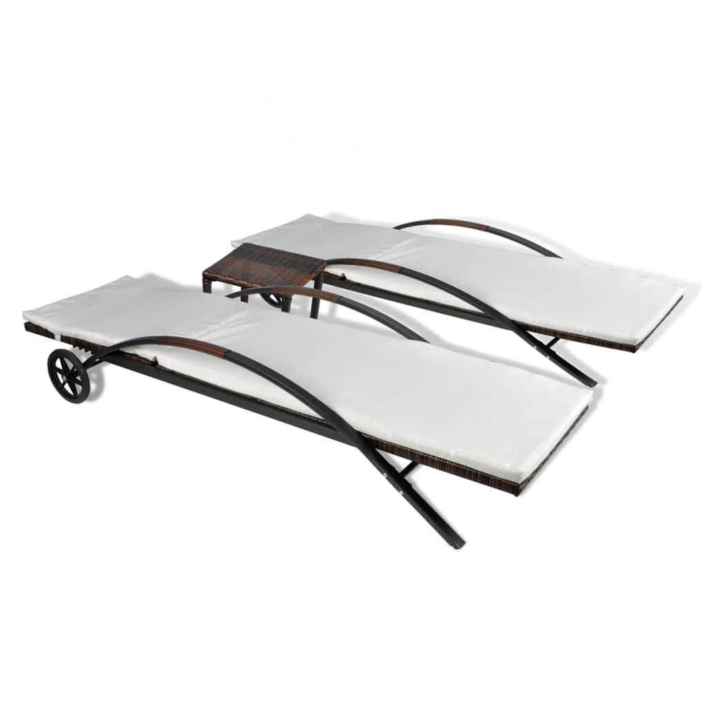 Set di due sdraio da 200 cm con tavolino in resina intrecciata marrone 02_0011913