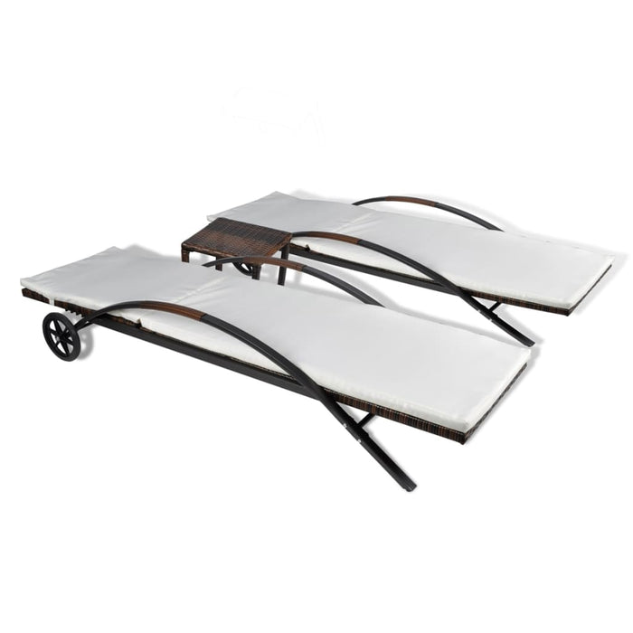 Set di due sdraio da 200 cm con tavolino in resina intrecciata marrone 02_0011913
