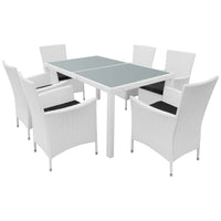 Set da Pranzo da Giardino 7 pz in Polyrattan Bianco Crema 42501