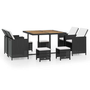 Set da Pranzo da Giardino 9 pz in Polyrattan e Acacia Nero 42530
