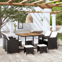 Set da Pranzo da Giardino 9 pz in Polyrattan e Acacia Nero 42530