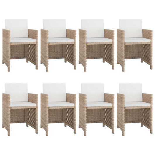 Set da Pranzo da Giardino 9 pz con Cuscini in Polyrattan Beige 42545