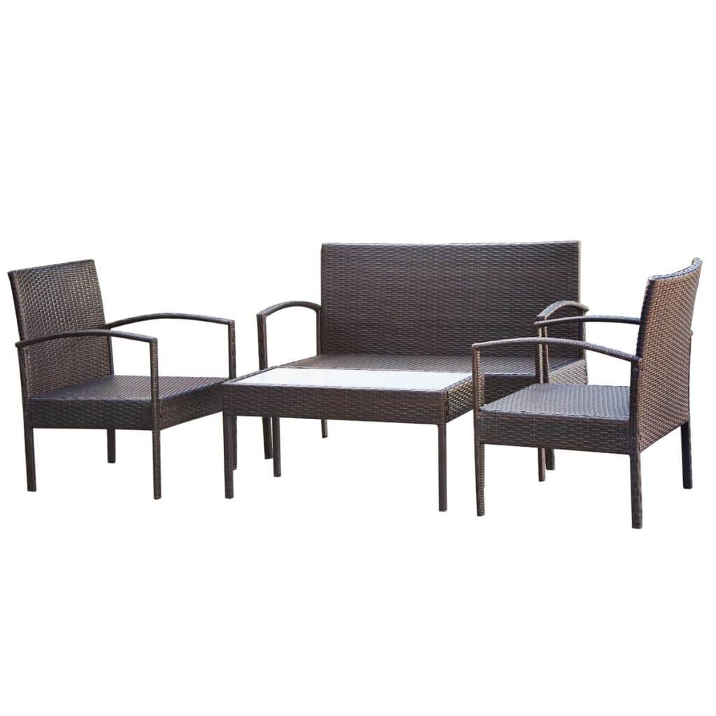 Set Divani da Giardino 4 pz con Cuscini in Polyrattan Marrone cod mxl 31141