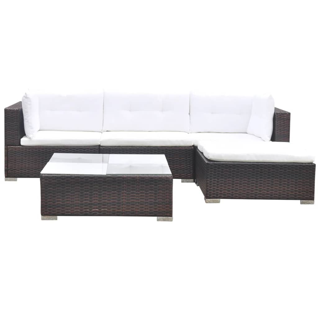 Set Divani da Giardino 5 pz con Cuscini in Polyrattan Marrone cod mxl 37672