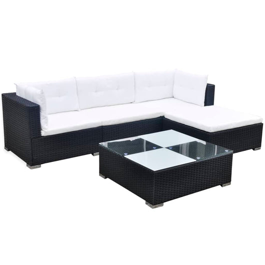 Set Divani da Giardino 5 pz con Cuscini in Polyrattan Nero cod mxl 35331