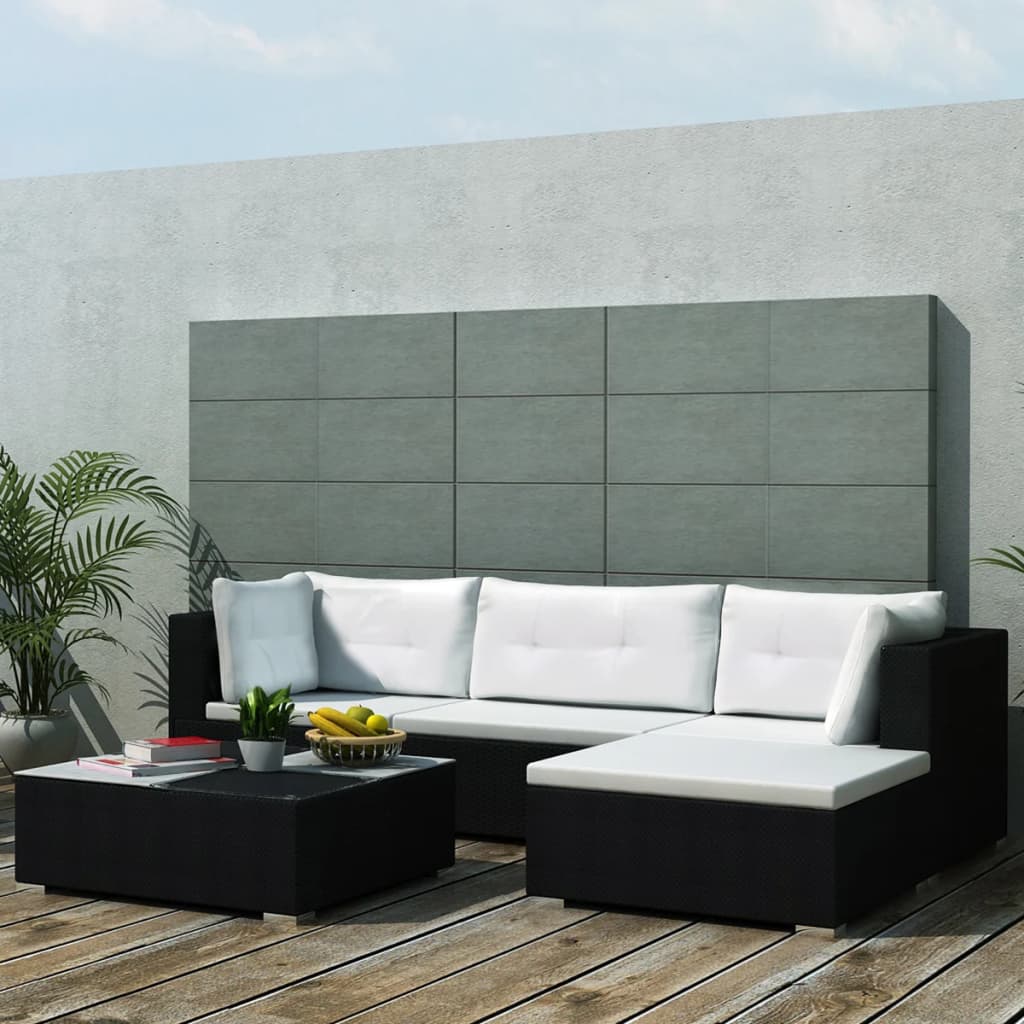 Set Divani da Giardino 5 pz con Cuscini in Polyrattan Nero cod mxl 35331