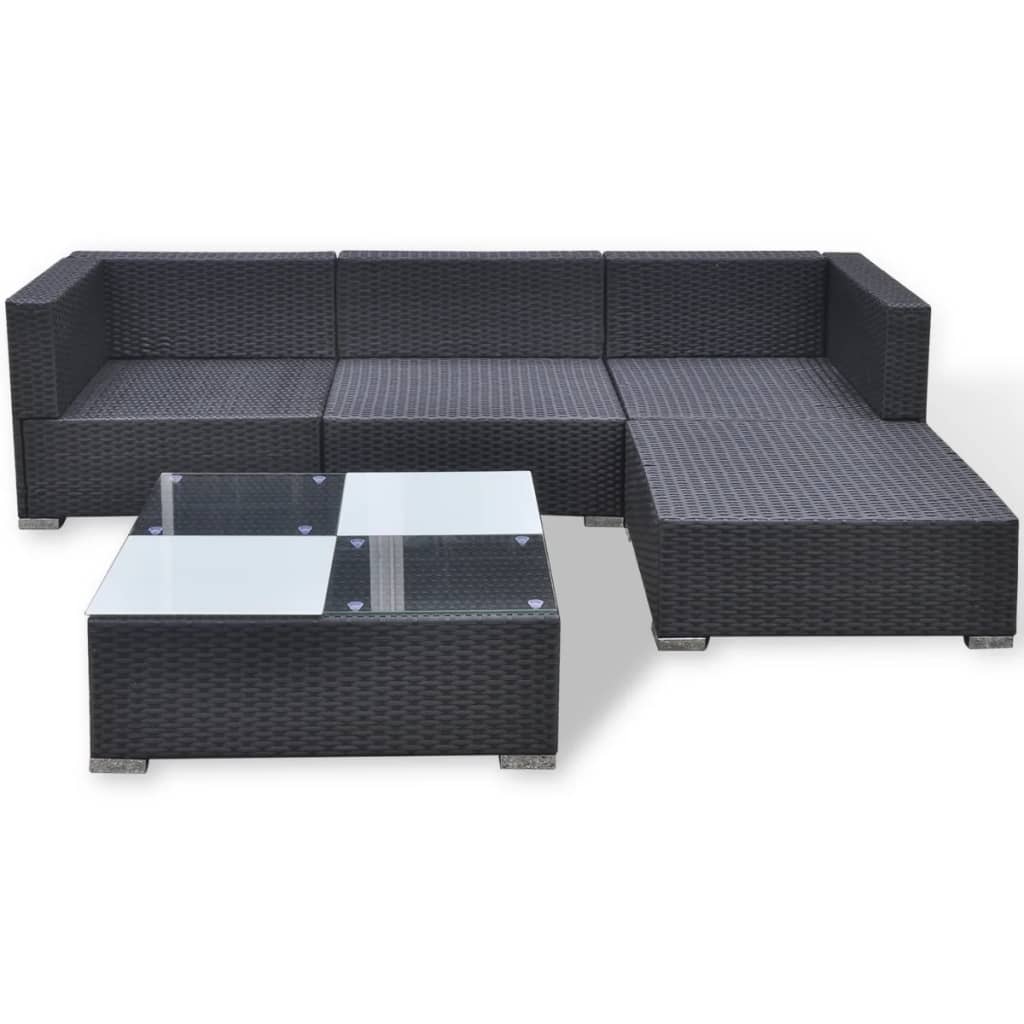 Set Divani da Giardino 5 pz con Cuscini in Polyrattan Nero cod mxl 35331