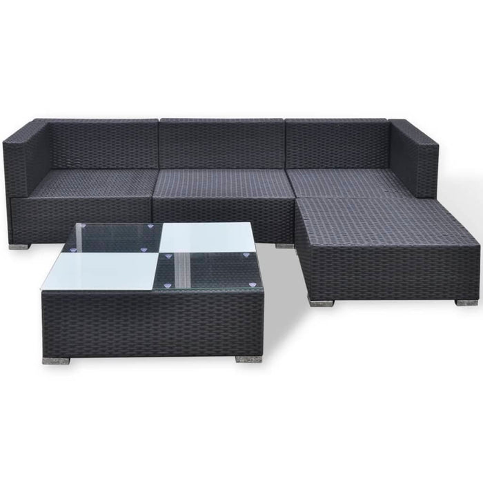 Set Divani da Giardino 5 pz con Cuscini in Polyrattan Nero cod mxl 35331