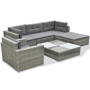 Set Divani da Giardino 6 pz con Cuscini in Polyrattan Grigio 42744