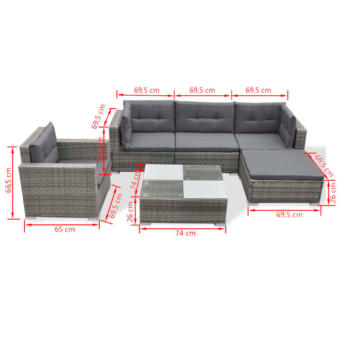Set Divani da Giardino 6 pz con Cuscini in Polyrattan Grigio 42744