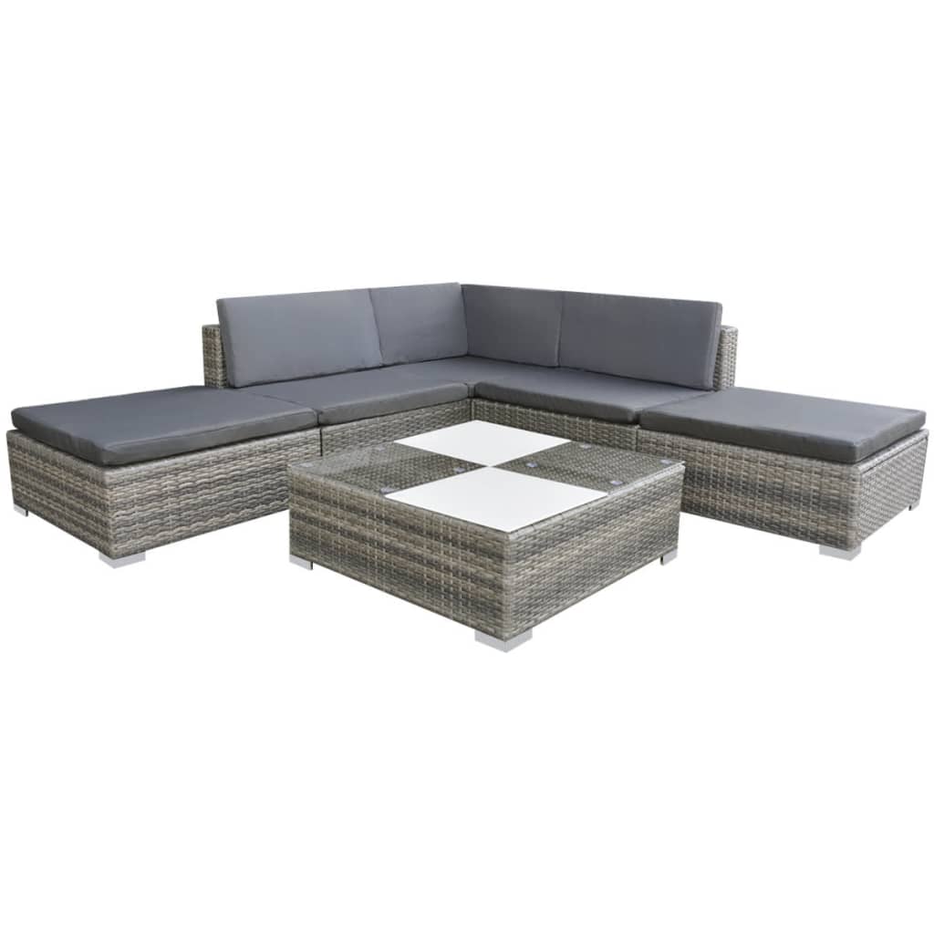 Set Divani da Giardino 6 pz con Cuscini in Polyrattan Grigio cod mxl 35333