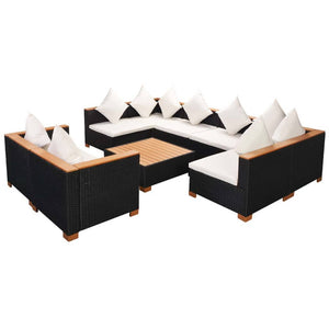 Set Divani da Giardino 9 pz con Cuscini in Polyrattan Nero 42752