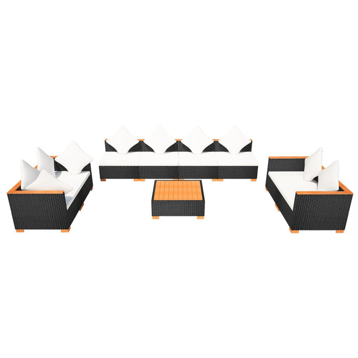 Set Divani da Giardino 9 pz con Cuscini in Polyrattan Nero 42752