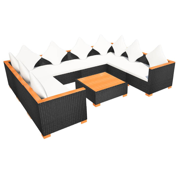 Set Divani da Giardino 9 pz con Cuscini in Polyrattan Nero 42752