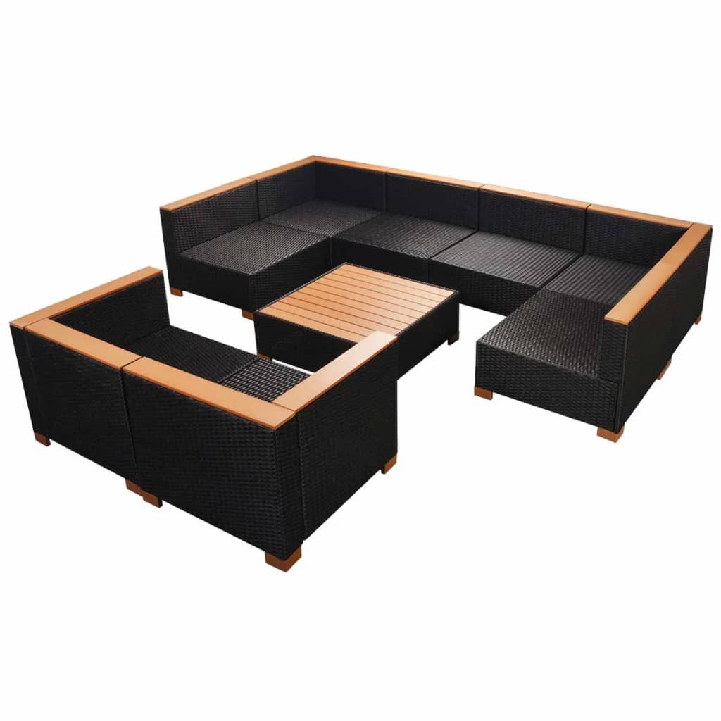 Set Divani da Giardino 9 pz con Cuscini in Polyrattan Nero 42752