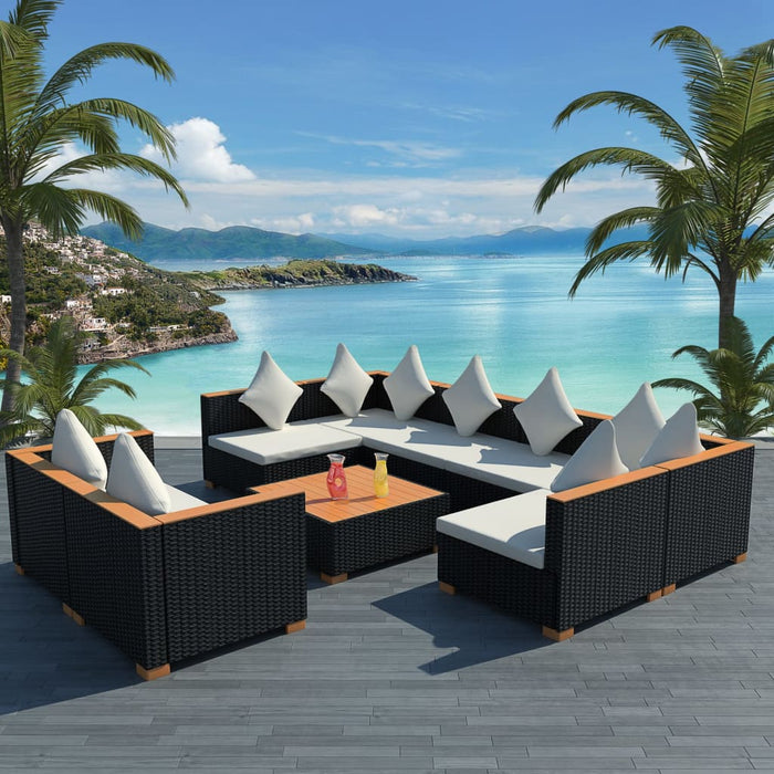 Set Divani da Giardino 9 pz con Cuscini in Polyrattan Nero 42752