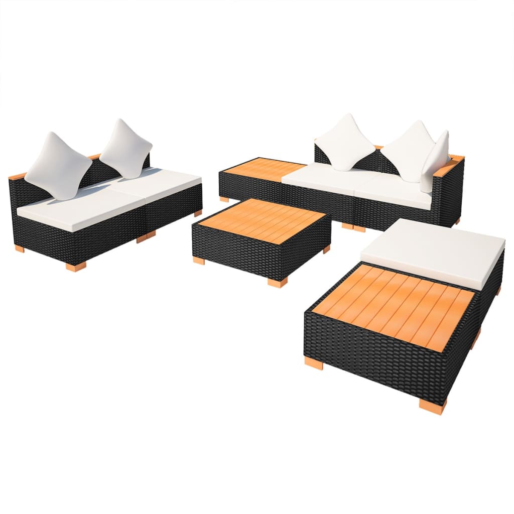 Set Divani da Giardino 8 pz con Cuscini in Polyrattan Nero cod mxl 34898