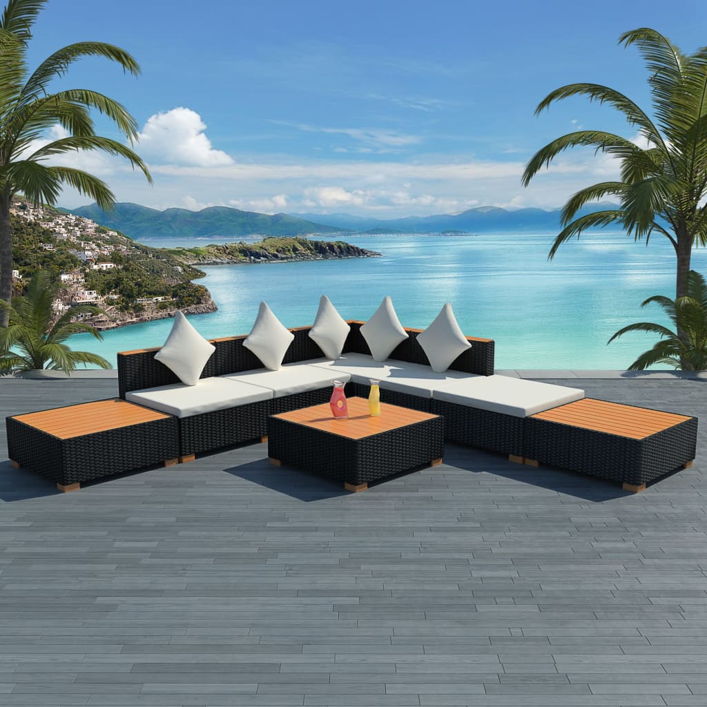 Set Divani da Giardino 8 pz con Cuscini in Polyrattan Nero cod mxl 34898