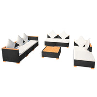Set Divani da Giardino 8 pz con Cuscini in Polyrattan Nero 42758