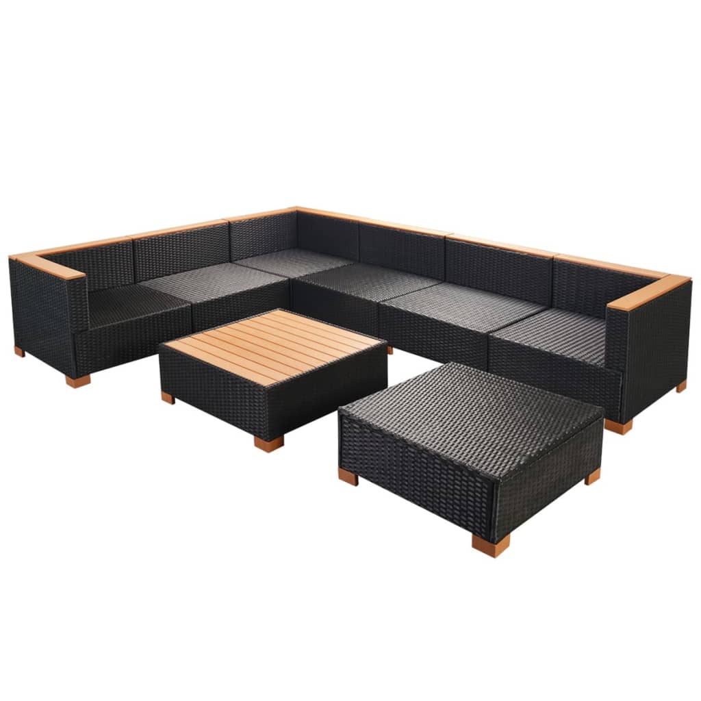 Set Divani da Giardino 8 pz con Cuscini in Polyrattan Nero 42758
