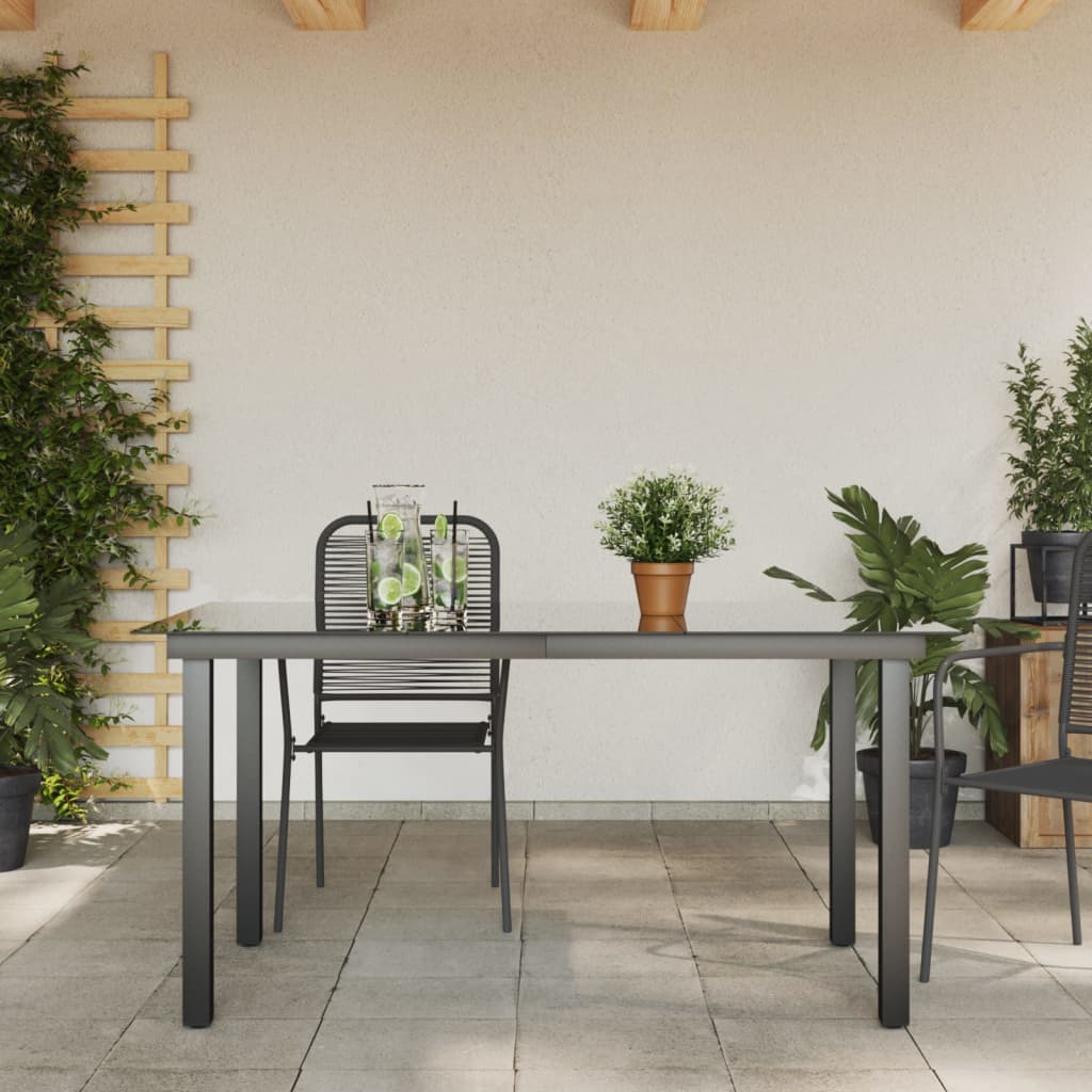 Tavolo da Giardino Nero 150x90x74 cm in Alluminio e Vetro 42788