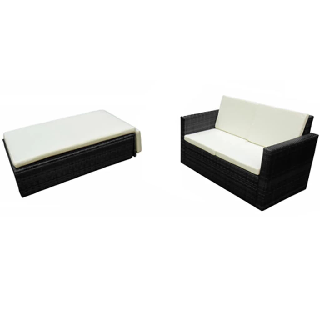 Set Divani da Giardino 2 pz con Cuscini in Polyrattan Nero 42834