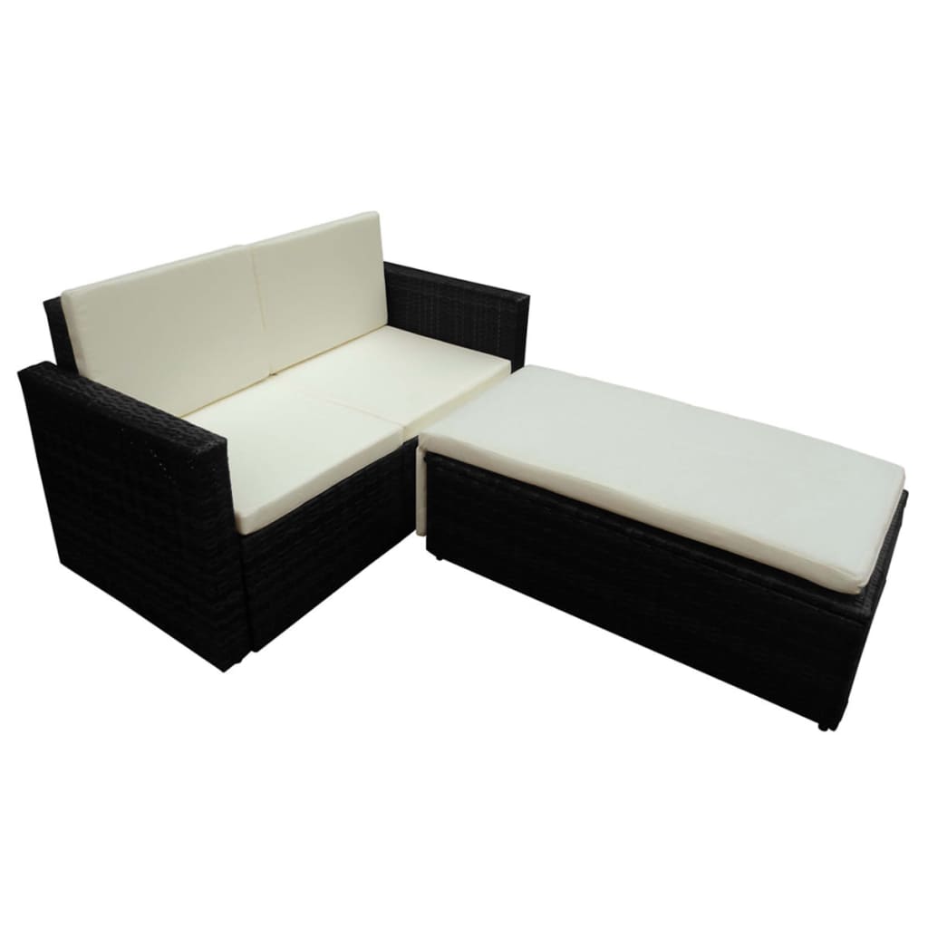 Set Divani da Giardino 2 pz con Cuscini in Polyrattan Nero 42834