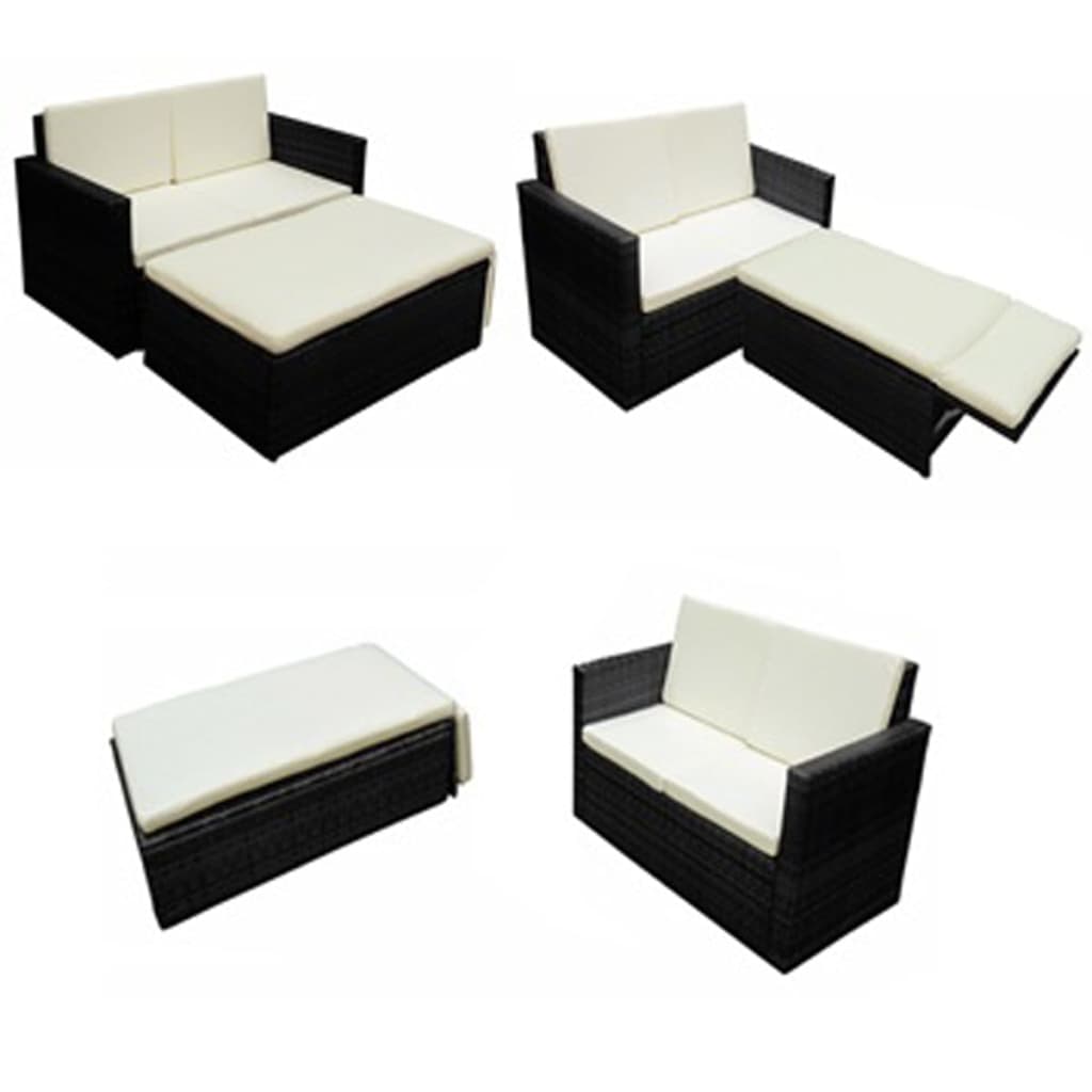 Set Divani da Giardino 2 pz con Cuscini in Polyrattan Nero 42834