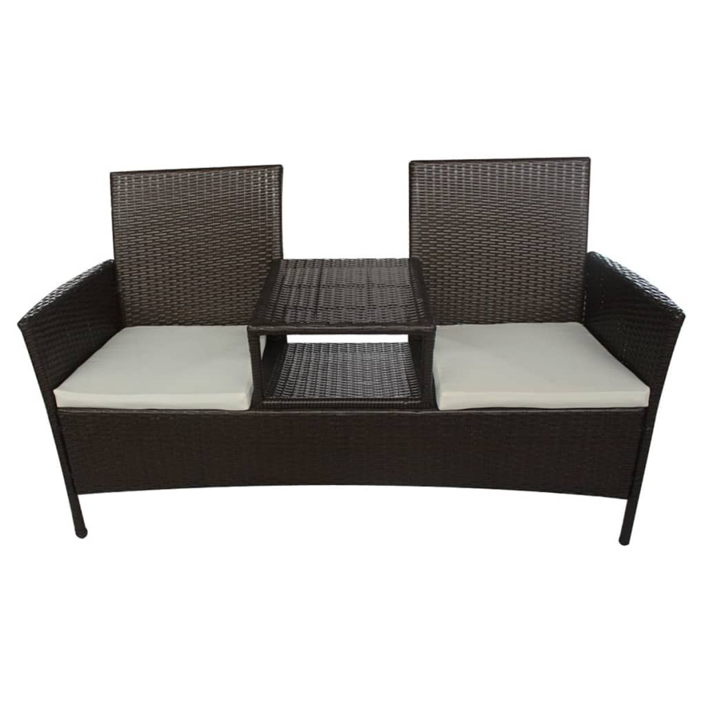 Divano da Giardino a 2 Posti con Tavolino in Polyrattan Marrone 42843
