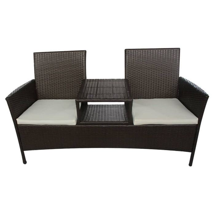 Divano da Giardino a 2 Posti con Tavolino in Polyrattan Marrone 42843