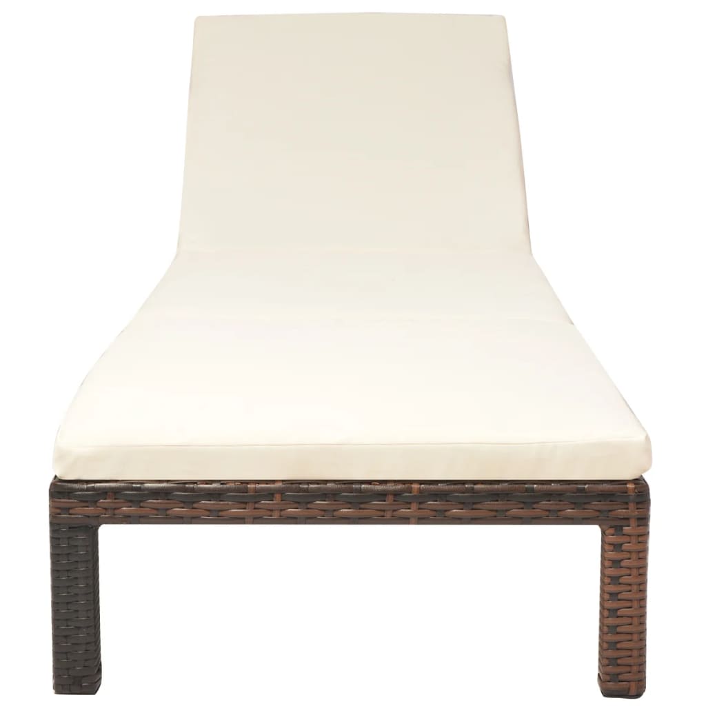 Lettino Prendisole con Cuscino in Polyrattan Marrone 42845