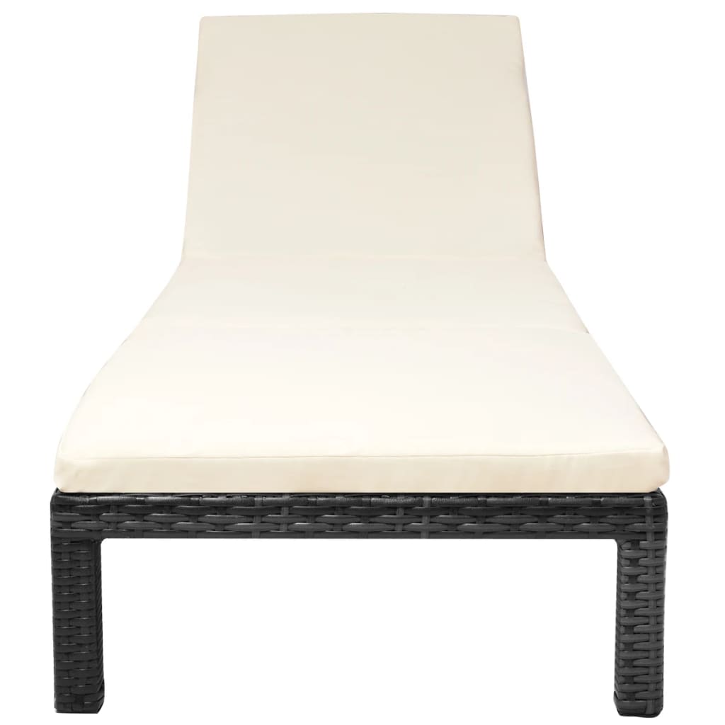 Lettino Prendisole con Cuscino in Polyrattan Nero 42846