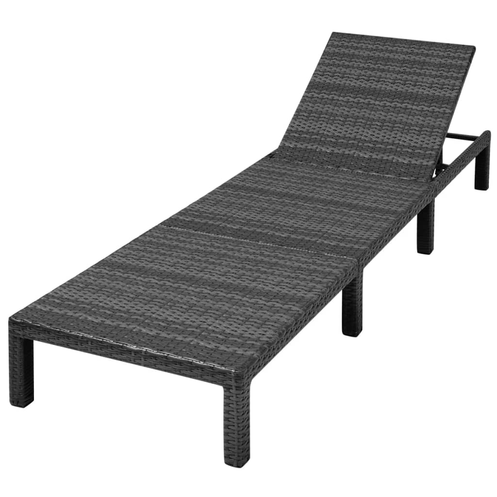 Lettino Prendisole con Cuscino in Polyrattan Nero 42846