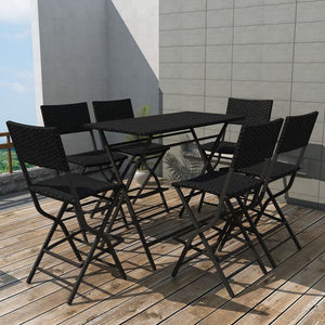 Set da Giardino 7 pz Pieghevole in Acciaio e Polyrattan Nero 42878