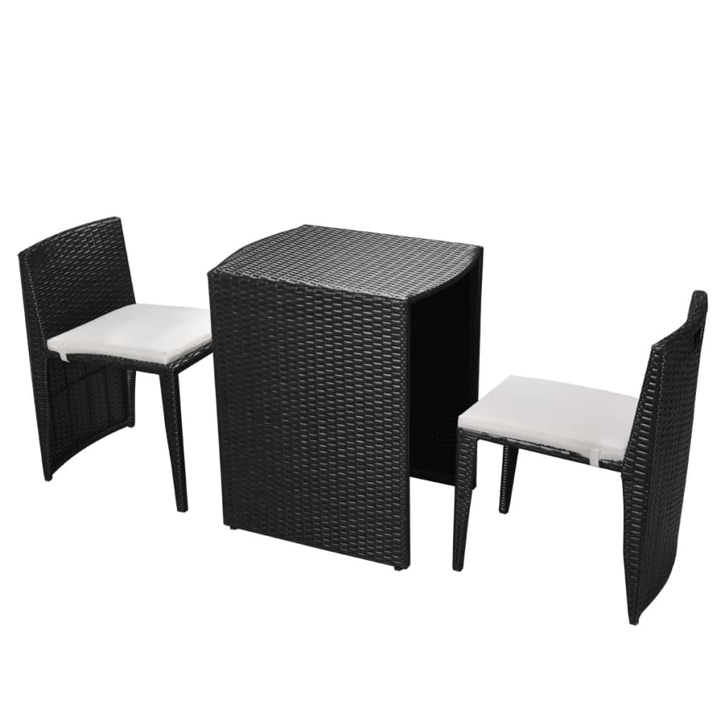 Set da Bistrot 3 pz con Cuscini in Polyrattan Nero 42882