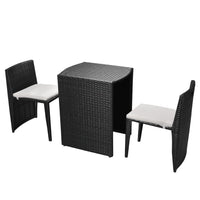 Set da Bistrot 3 pz con Cuscini in Polyrattan Nero 42882