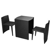Set da Bistrot 3 pz con Cuscini in Polyrattan Nero 42882