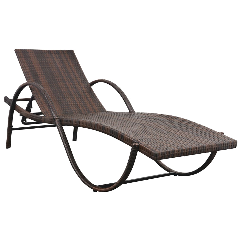 Lettino Prendisole con Cuscino e Tavolo in Polyrattan Marrone 42885