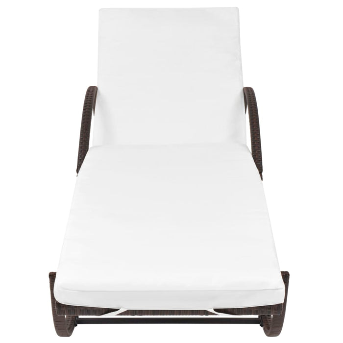 Lettino Prendisole con Cuscino e Tavolo in Polyrattan Marrone cod mxl 18876