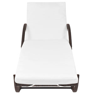 Lettino Prendisole con Cuscino e Tavolo in Polyrattan Marrone 42885